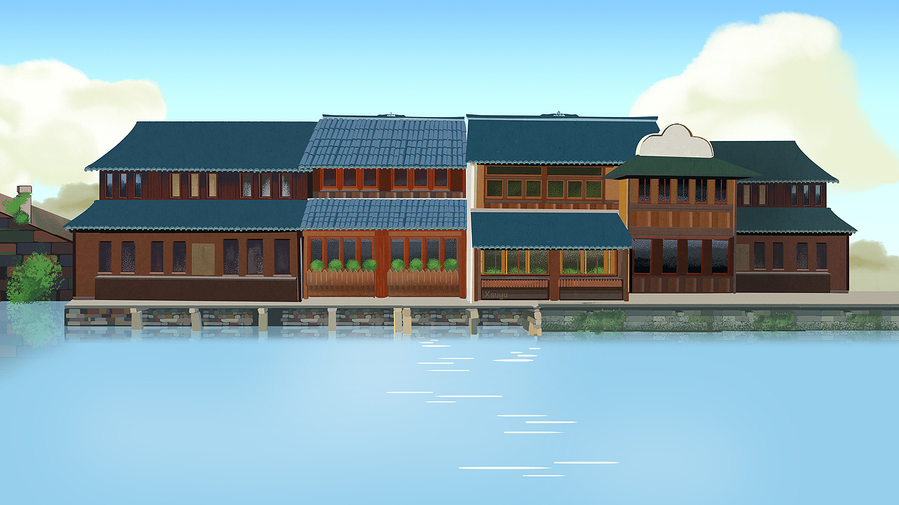 Xsuyu·乌镇场景插画（图ZMTc0NTU2MzQ4） - 创作习作 - 站酷设计师Xsuyu原创素材 - 站酷ZCOOL