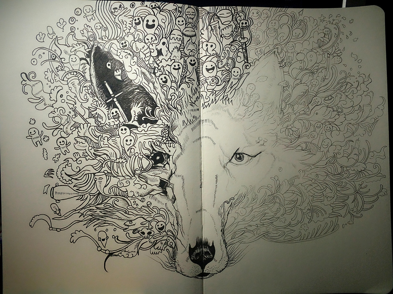 【针管笔手绘02】手绘黑白涂鸦——北极狼!