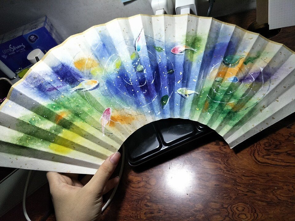 水彩手绘折扇