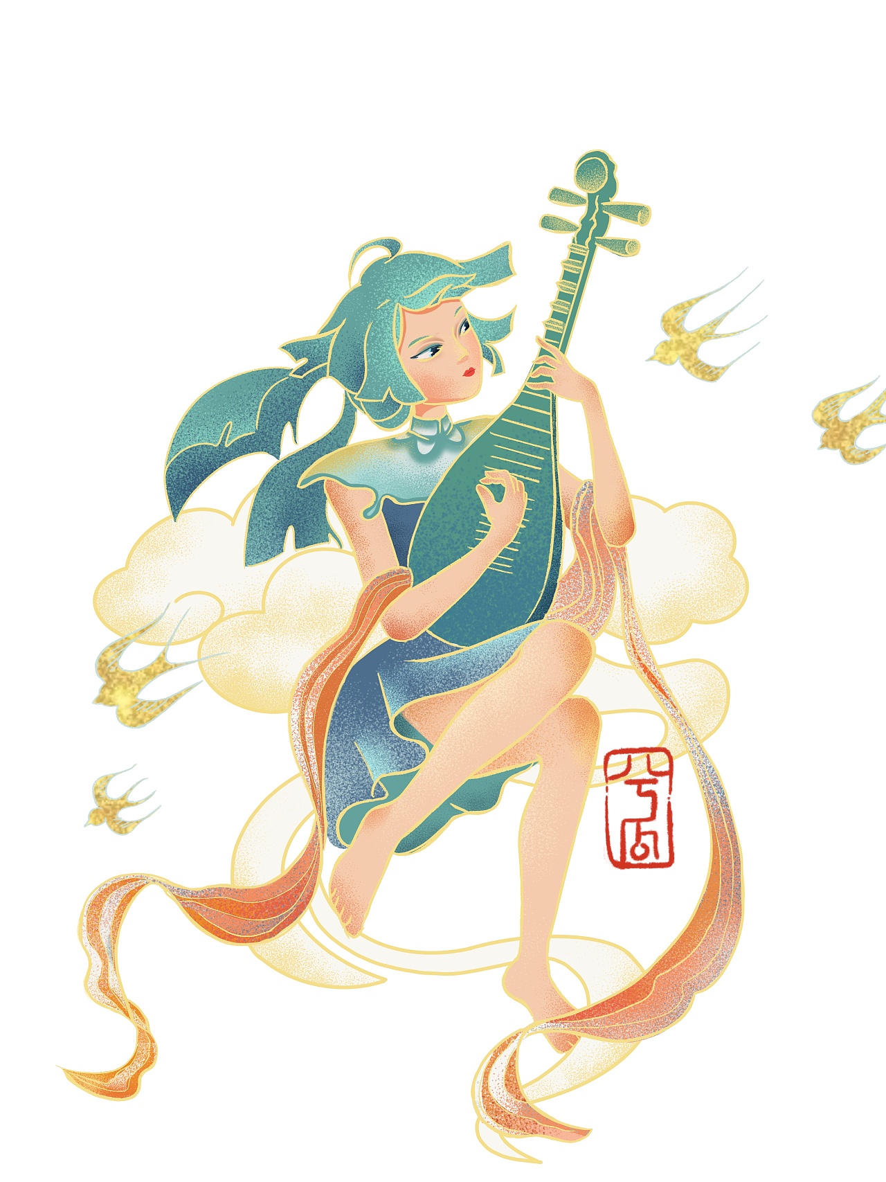 国风插画-敦煌飞天-国风乐器|插画|商业插画|兮瓜713