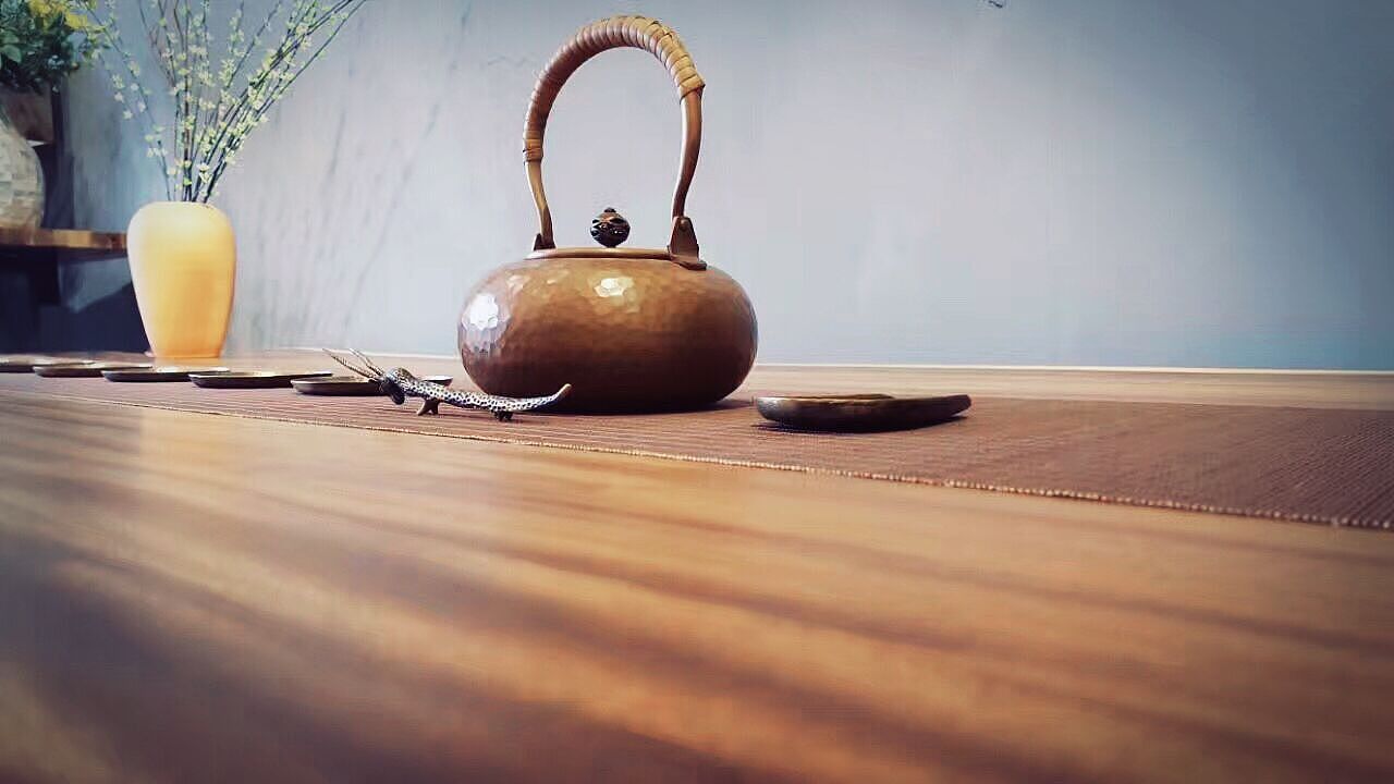 手工锤纹铜煮壶+锤纹铜杯托