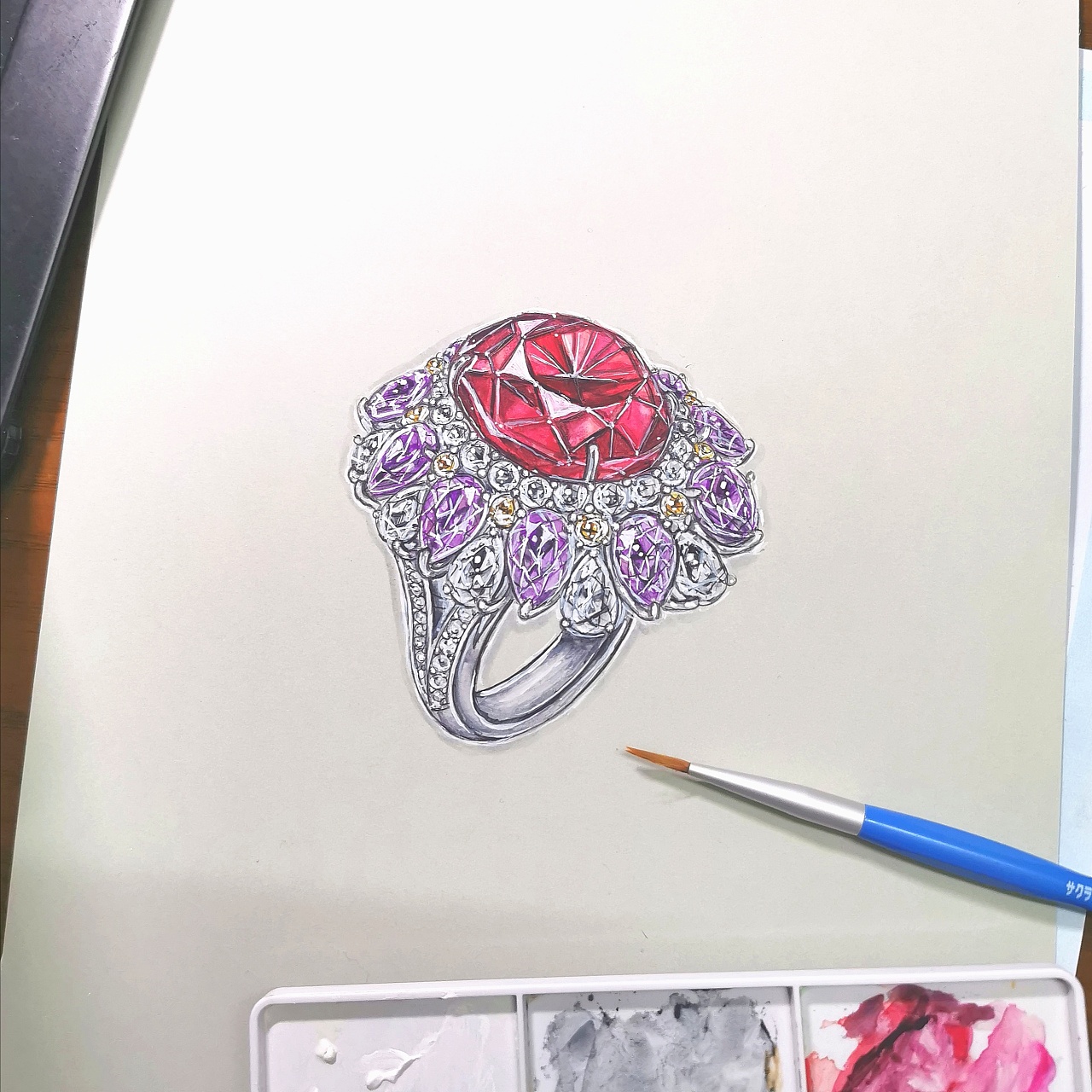 红宝石戒指手绘图片