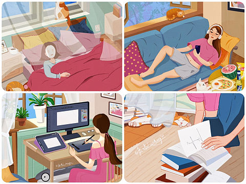 原创治愈系插画 |一个人的孤独与自由