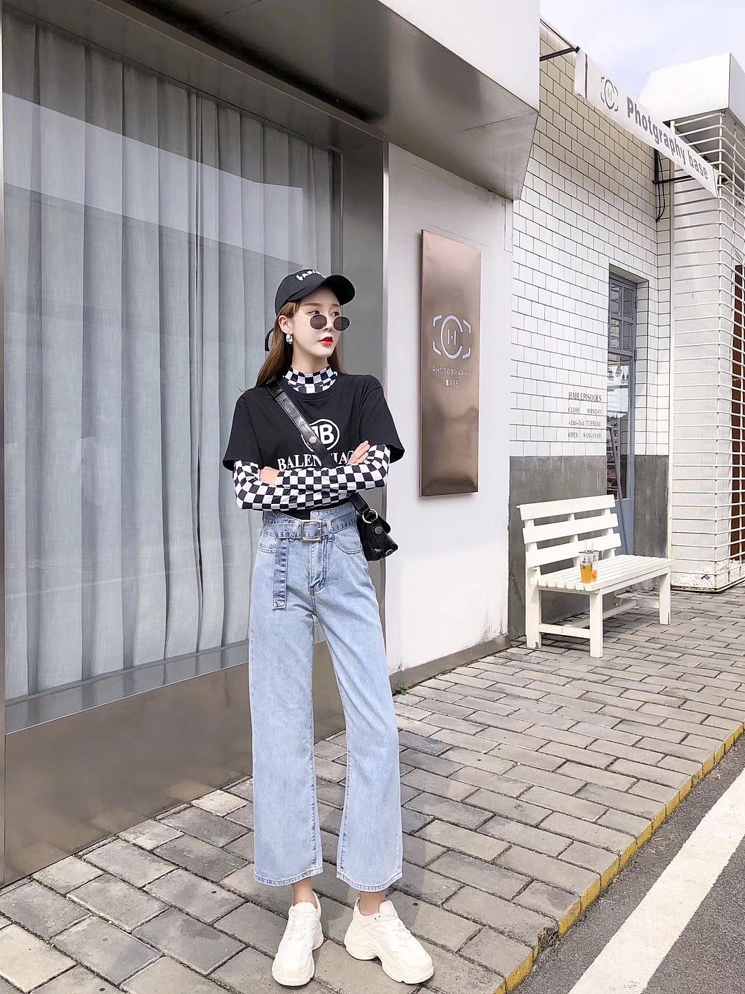 模特周洛希休闲裤 阔腿裤 直筒裤外景拍摄广州裤子摄影