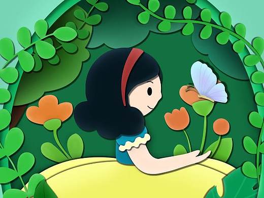剪纸风格 森林里的白雪公主（个人主页-ZNTM3MzA2MDg=） - 创作习作 - 站酷设计师叶三绘原创素材 - 站酷ZCOOL