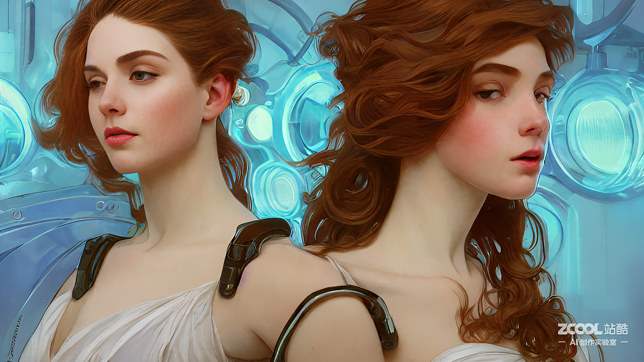 #AI创作实验室#未来机械少女,生物科技,,全身像,高