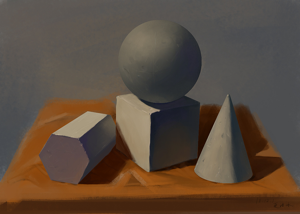 石膏几何体 原画 色彩