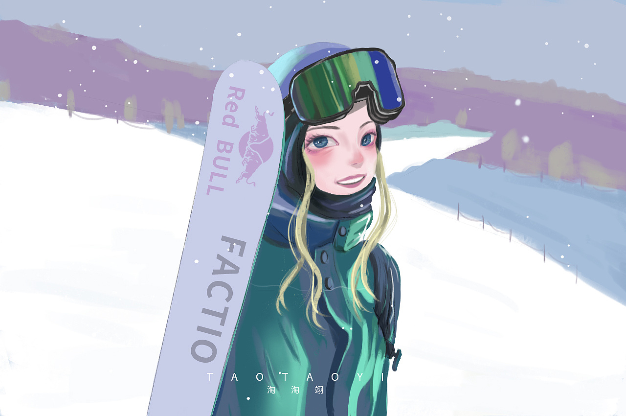 谷爱凌滑雪插画图片