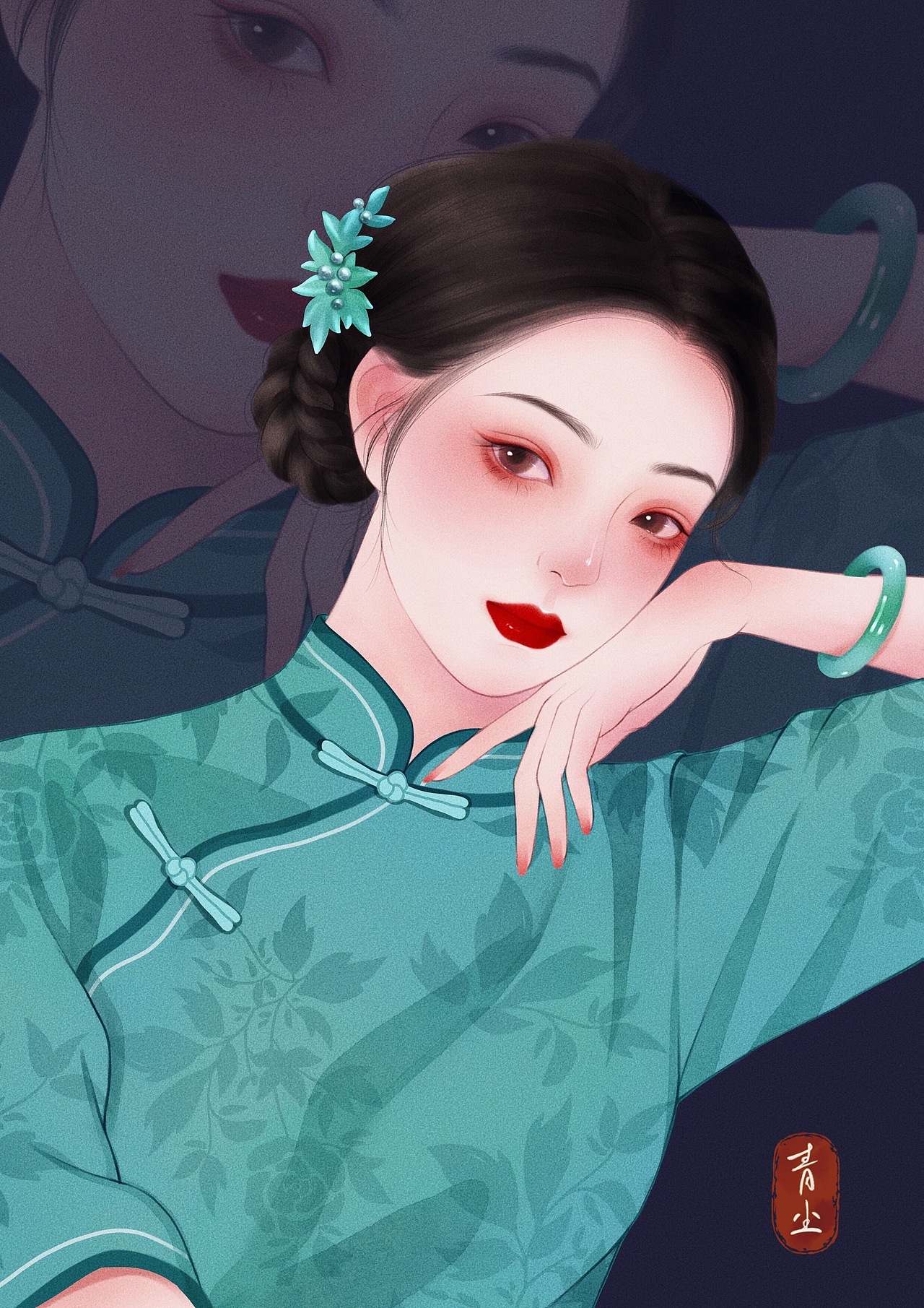 旗袍女子系列（图ZMjU5NTk1ODg4） - 商业插画 - 站酷设计师青尘手绘原创素材 - 站酷ZCOOL