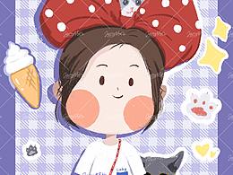 卡通頭像Q版頭像可愛(ài)女生插畫(huà)