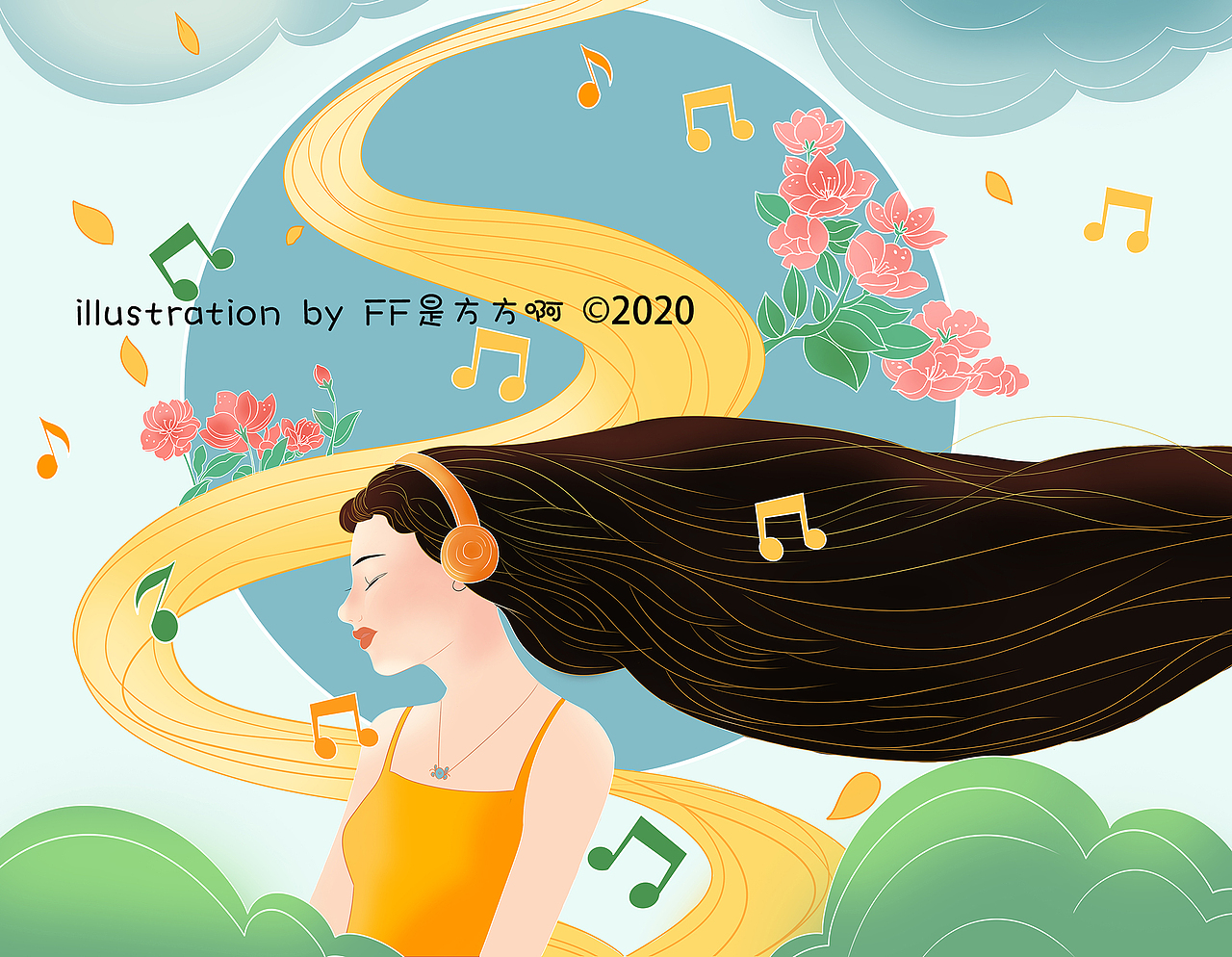 花与女孩(二)饮料瓶插画