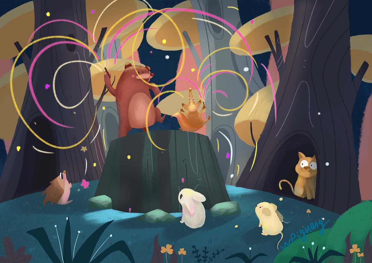 森林聚会|插画|儿童插画|微光rr - 临摹作品 - 站酷 (zcool)