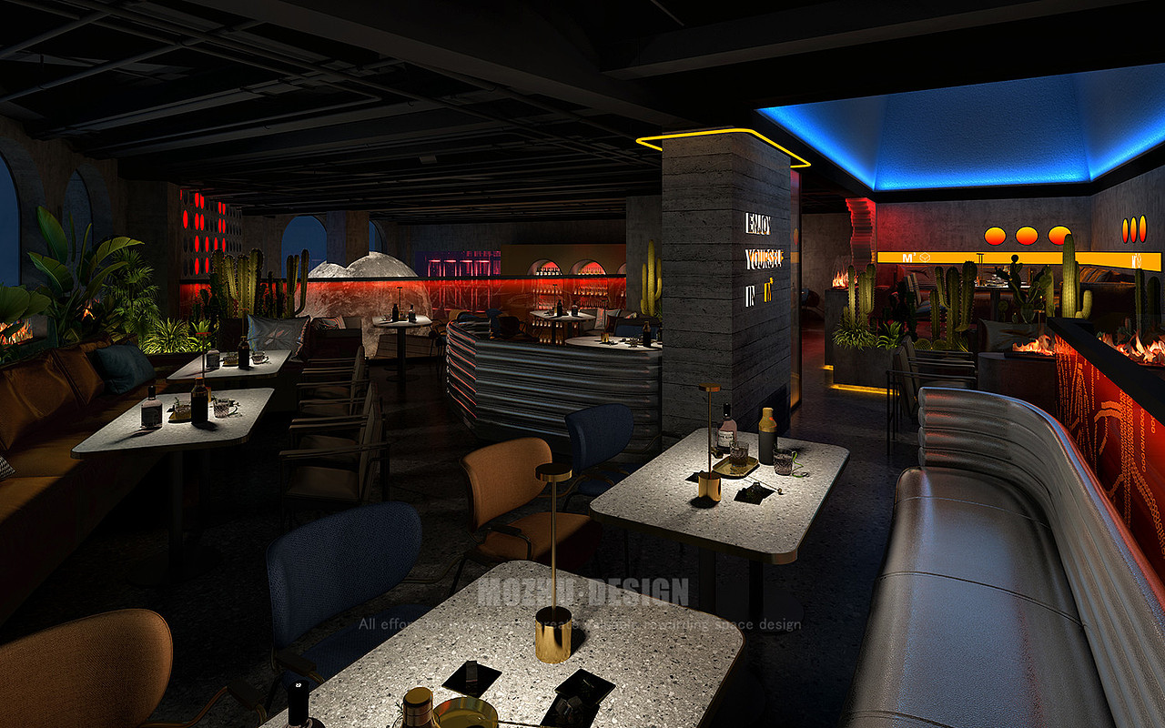 二楼主打舒适
<br>整体家具尺寸相对较大较宽<br><br>护栏使用玻璃砖打造出透明效果<br><br>与朋友在二楼进行畅谈<br><br>就像在星空酒吧沉浸其中