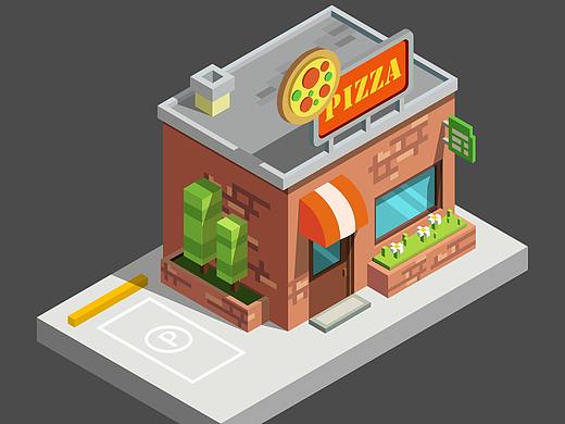 等距场景建筑插图