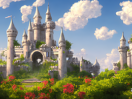 #AI創(chuàng)作實驗室#陽光明媚藍天白云，花園城堡