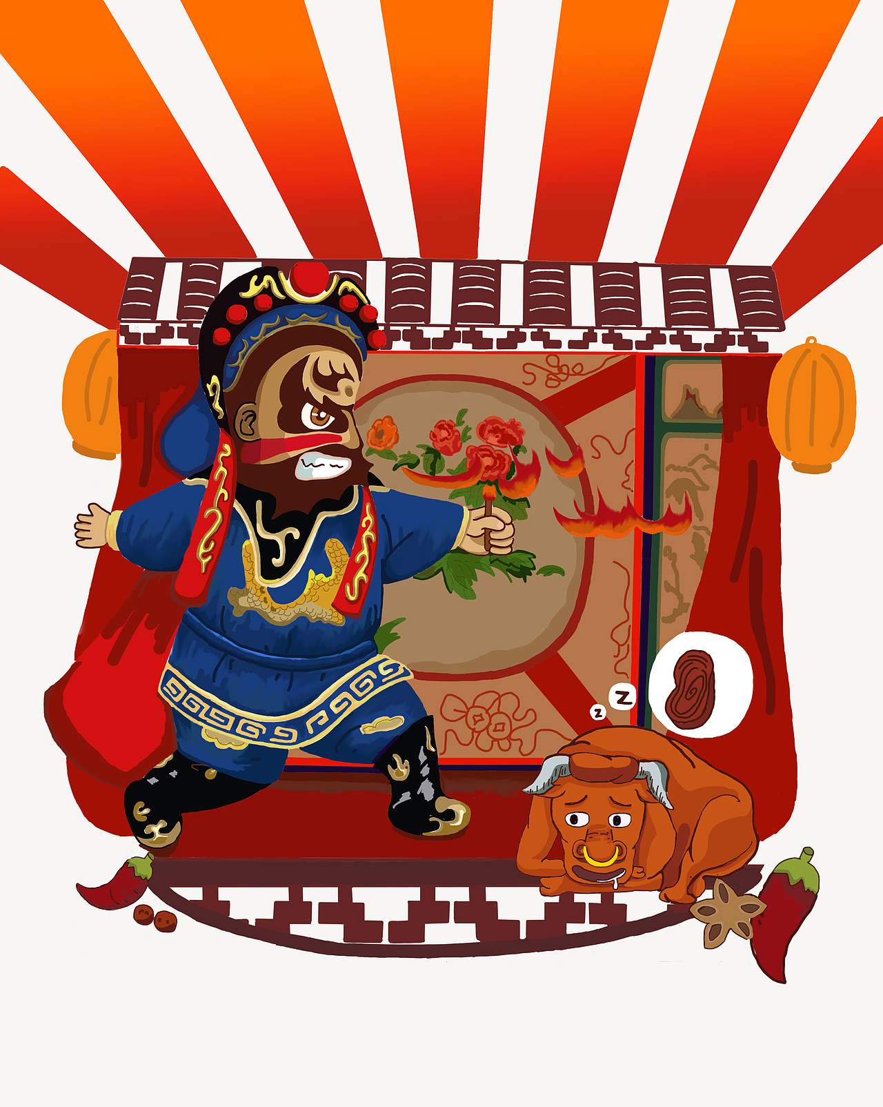 四川传统文化张飞牛肉插画