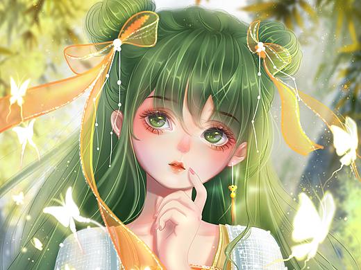 国风美少女--油绿竹