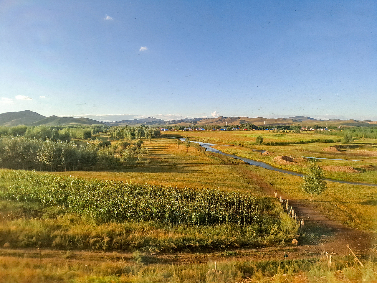 出差途中,火车上拍摄草原风光