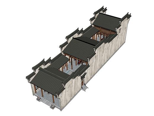 清代徽派祠堂SU模型下载