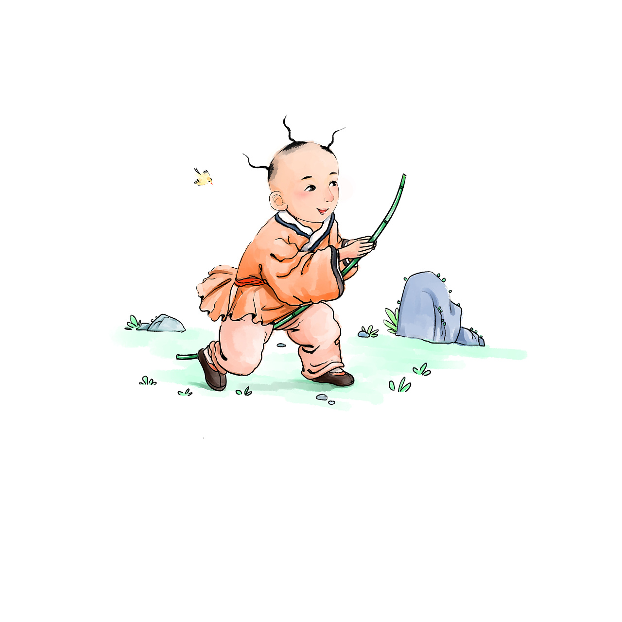 古代儿童人物:运用水彩水墨的风格晕染出一个个古代小可爱