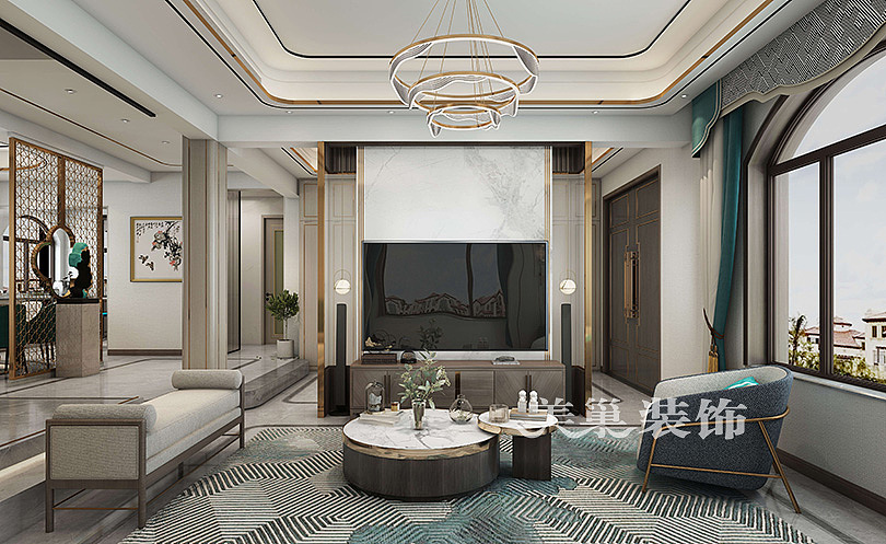 郑州530平新中式自建别墅，客厅+餐厅布局通透有格调（图ZMTk3ODQyMDA4） - 家装设计 - 站酷设计师美巢装饰花园路店原创素材 - 站酷ZCOOL