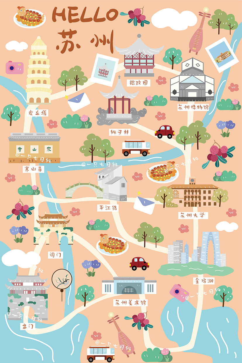 可爱卡通城市系列明信片（图ZMzQzMTkzMTcy） - 商业插画 - 站酷设计师日落加州原创素材 - 站酷ZCOOL