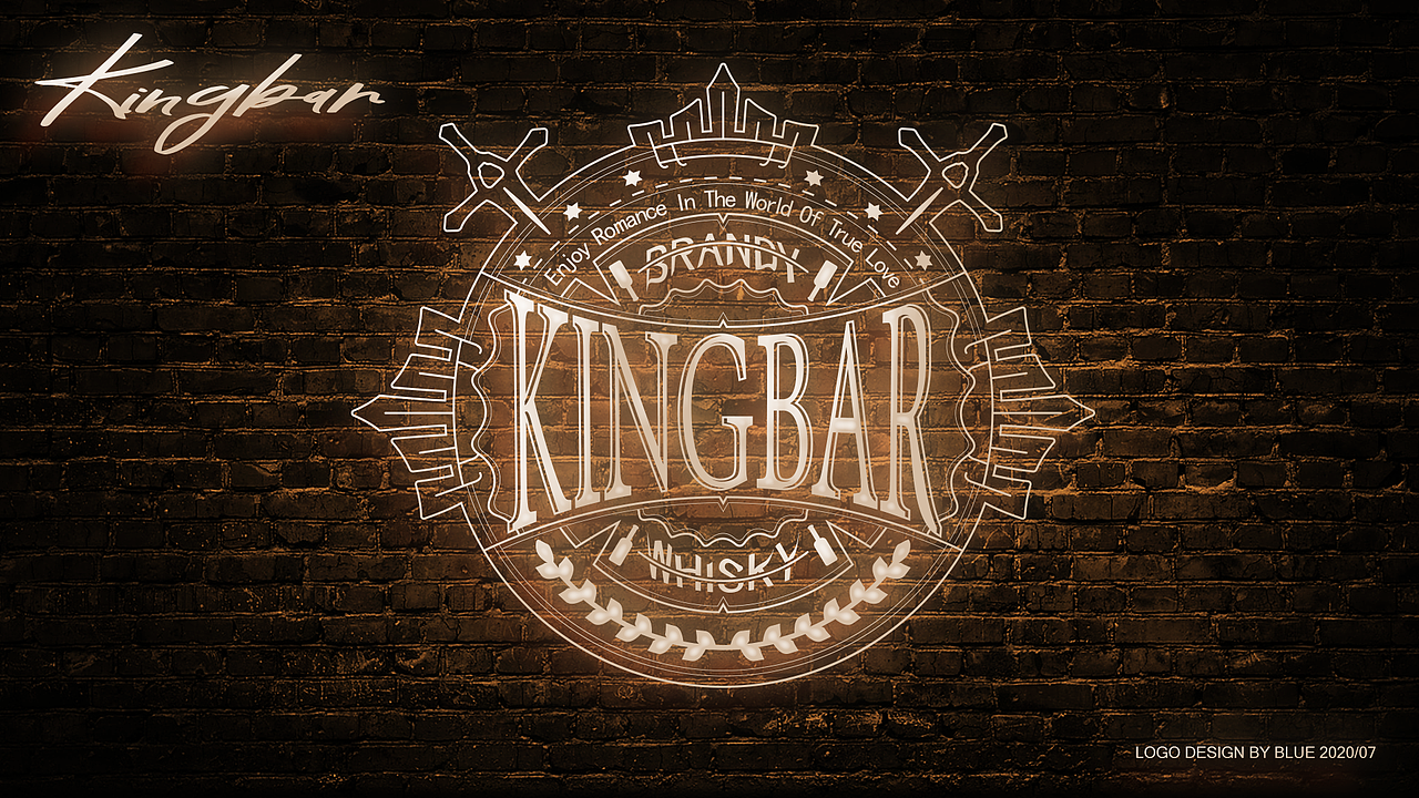 蓝| kingbar 酒吧 徽章logo设计 品牌vi设计