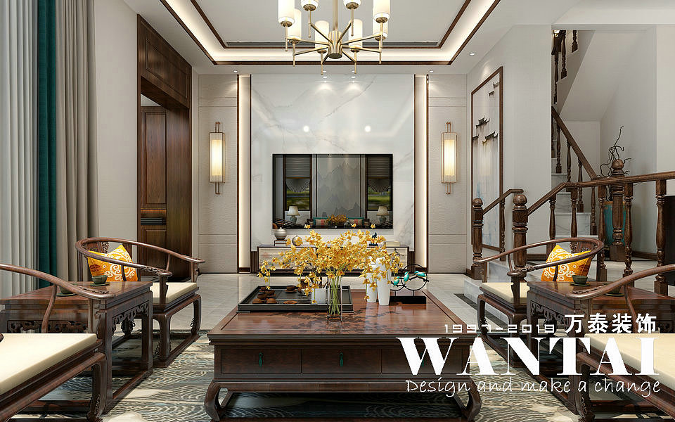 泰安别墅装修|金科•桃花源260㎡新中式风格装修效果图（图ZMTc0MDk2NDcy） - 家装设计 - 站酷设计师泰安小胖装修原创素材 - 站酷ZCOOL