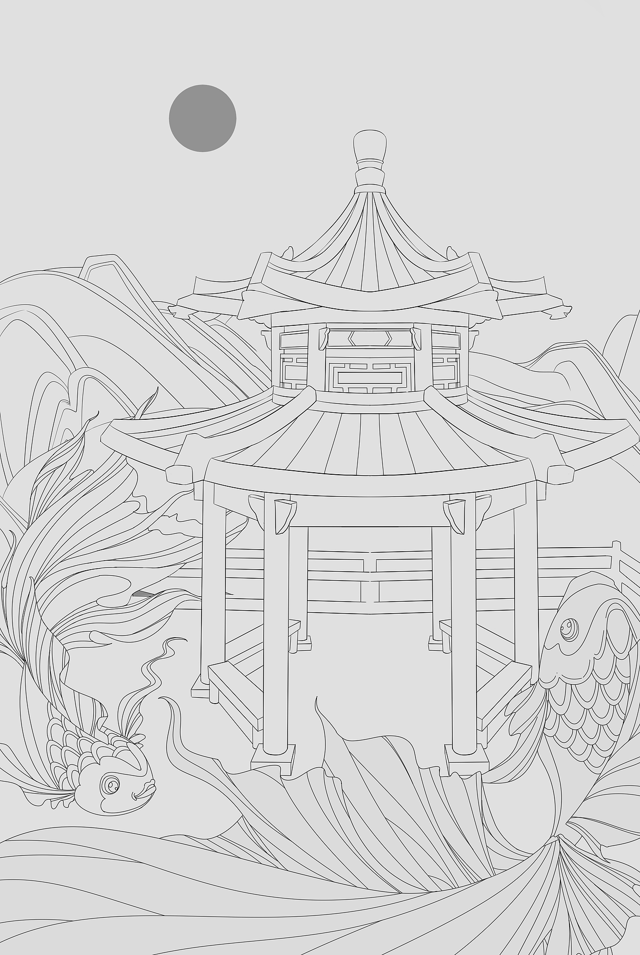 锦鲤绕亭|插画|商业插画|三小零_原创作品-站酷zcool