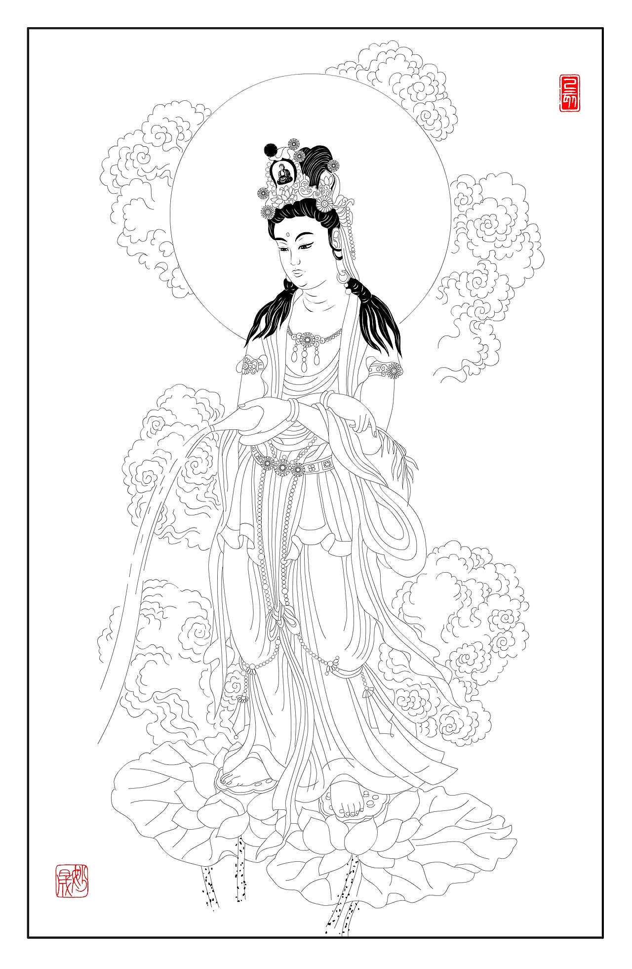 线描观音（图ZMTk2MTQ3NTcy） - 绘画 - 站酷设计师yjs20200220原创素材 - 站酷ZCOOL