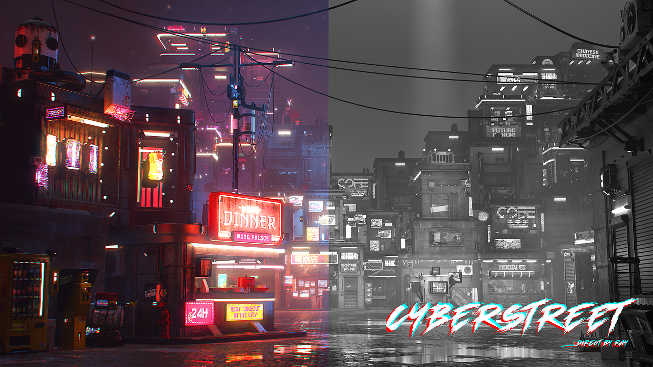 CyberStreet赛博朋克街道 三维场景制作（图ZMjk5MDI3NTgw） - 场景 - 站酷设计师是鱼小饼子啊原创素材 - 站酷ZCOOL