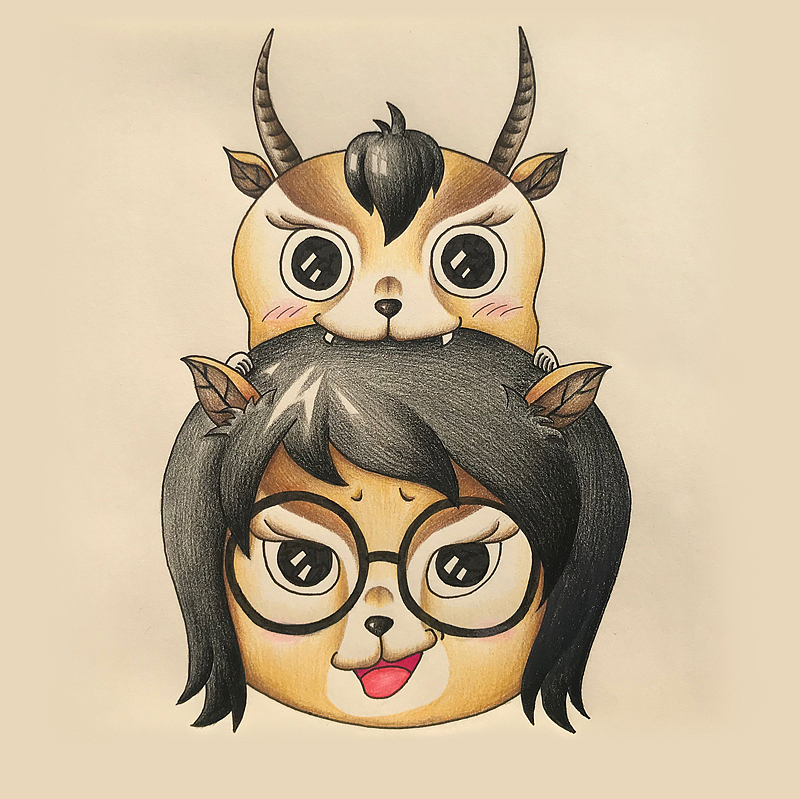 为什么每幅画的落款都是“羊羊语录”?因为羊羊正是给予我创作灵感的小男神。而我,就理所当然的是羊羊亲妈了。我把我们的形象拟人化了,是一只藏羚羊幼崽和苦逼的藏羚羊妈妈。