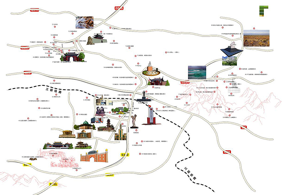 哈密地区手绘地图