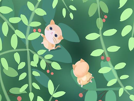 手绘丛林猫咪