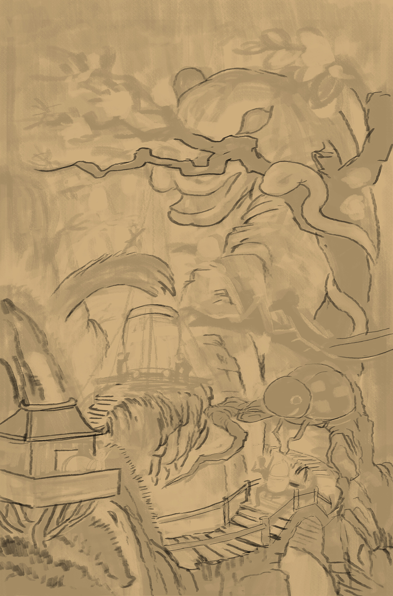 6.开始线稿,降低透明度,上面新建一个图层画线稿,对一个就够了,跟你平时纸上画画一样