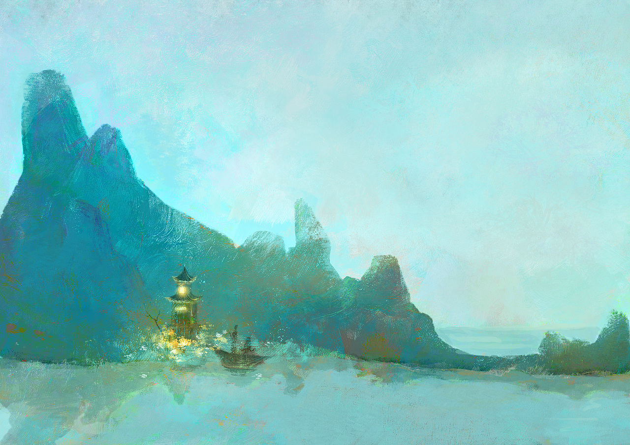 青山、绿水、小塔（图ZMjk1MDgyMzcy） - 商业插画 - 站酷设计师无源的插画小屋原创素材 - 站酷ZCOOL