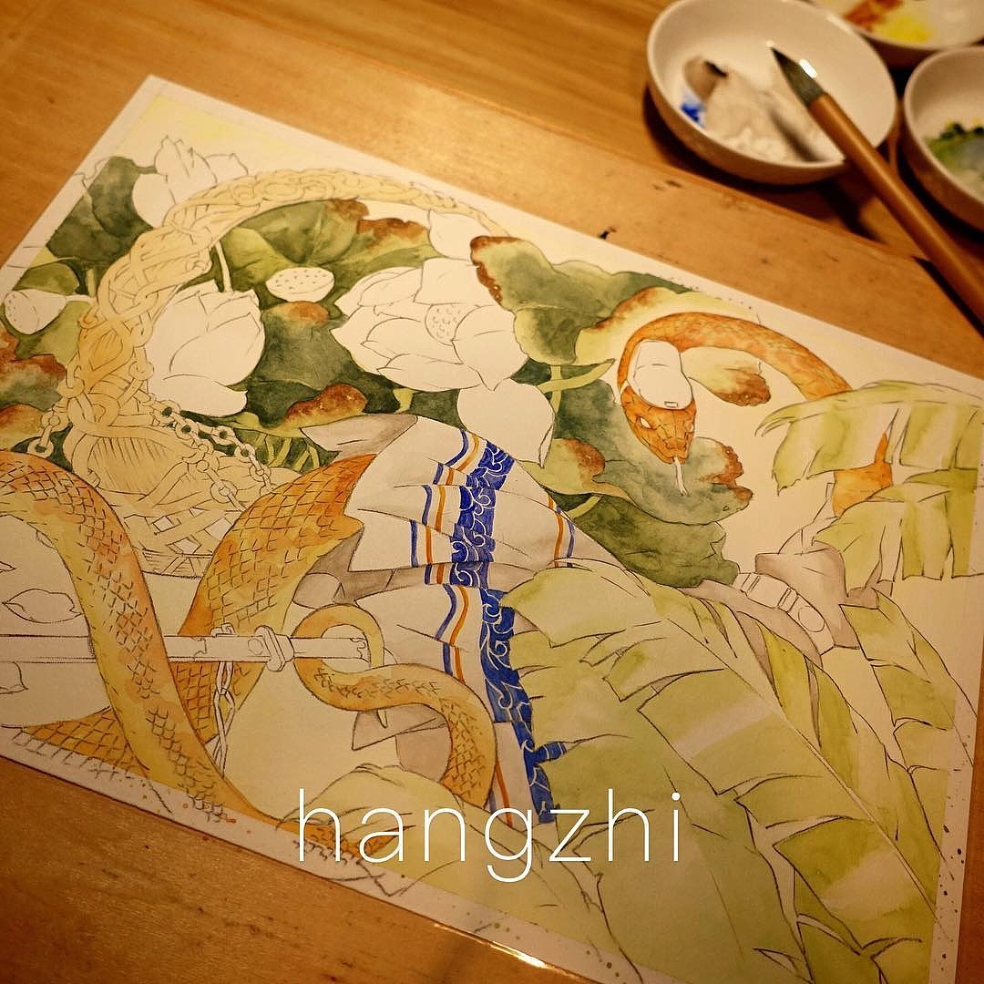 巳蛇（Chinese Zodiac: Snake）（图ZMTI3NTY2MDM2） - 艺术插画 - 站酷设计师杭之原创素材 - 站酷ZCOOL