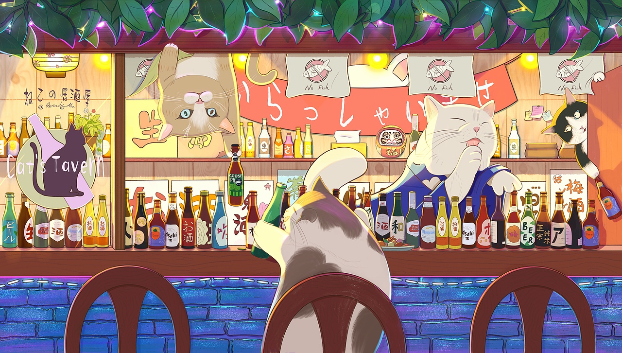 猫咪居酒屋|插画|商业插画|windymo_原创作品-站酷zcool