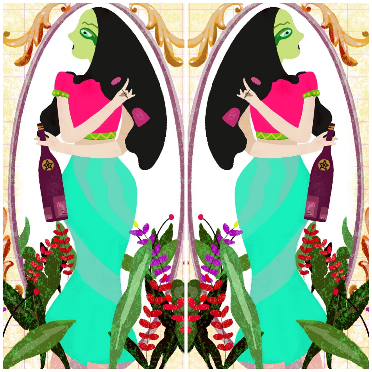 《喝红酒的女人4》（图ZMjY3NzA0Mzk2） - 艺术插画 - 站酷设计师一风01原创素材 - 站酷ZCOOL