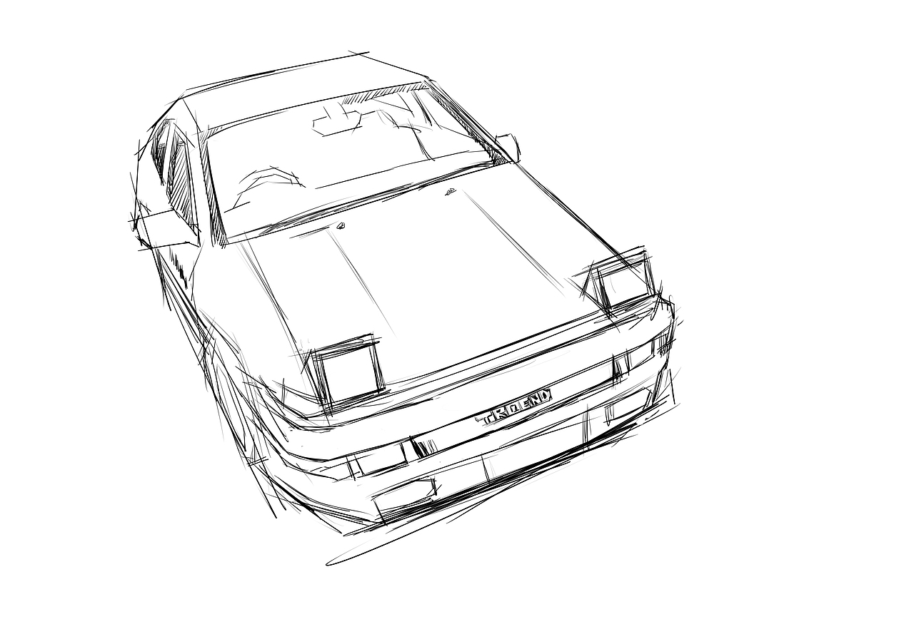 潦草地定型,定好草稿细化,从草稿中提炼出线稿深入正稿的黑白色块上