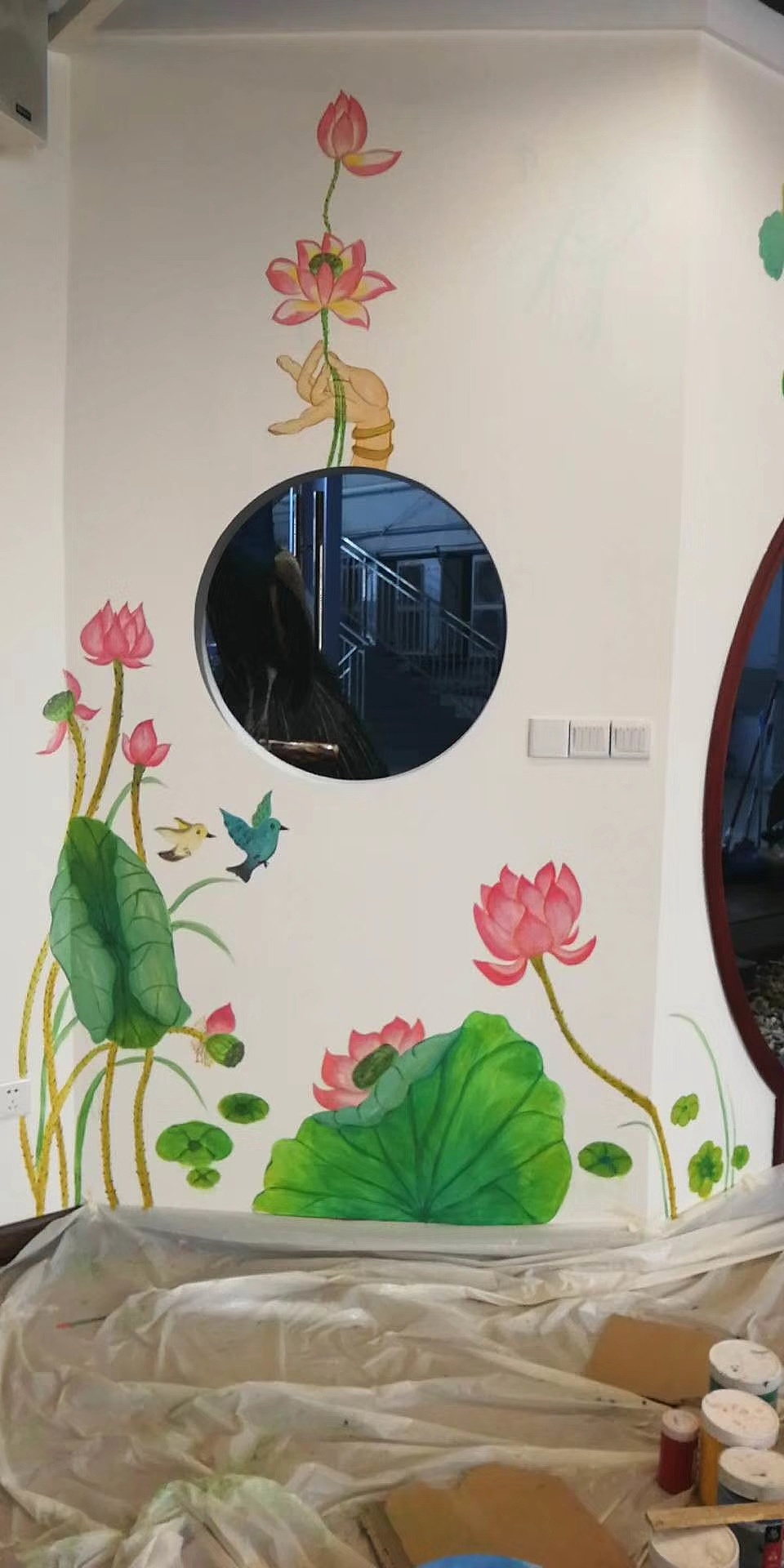 《室内墙绘》私人订制版:荷|纯艺术|绘画|华铭智墙绘_原创作品-站酷