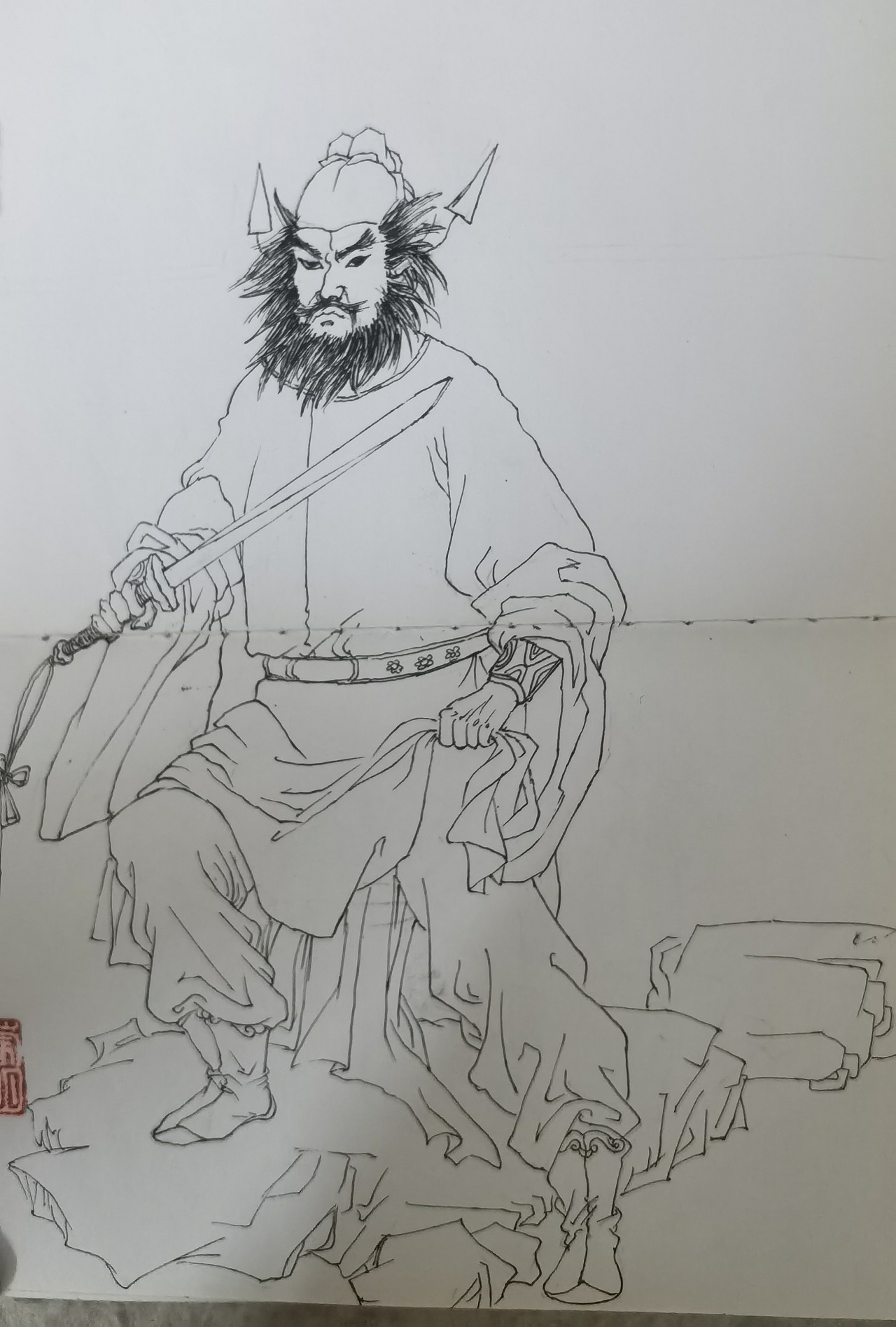 国风线稿插画