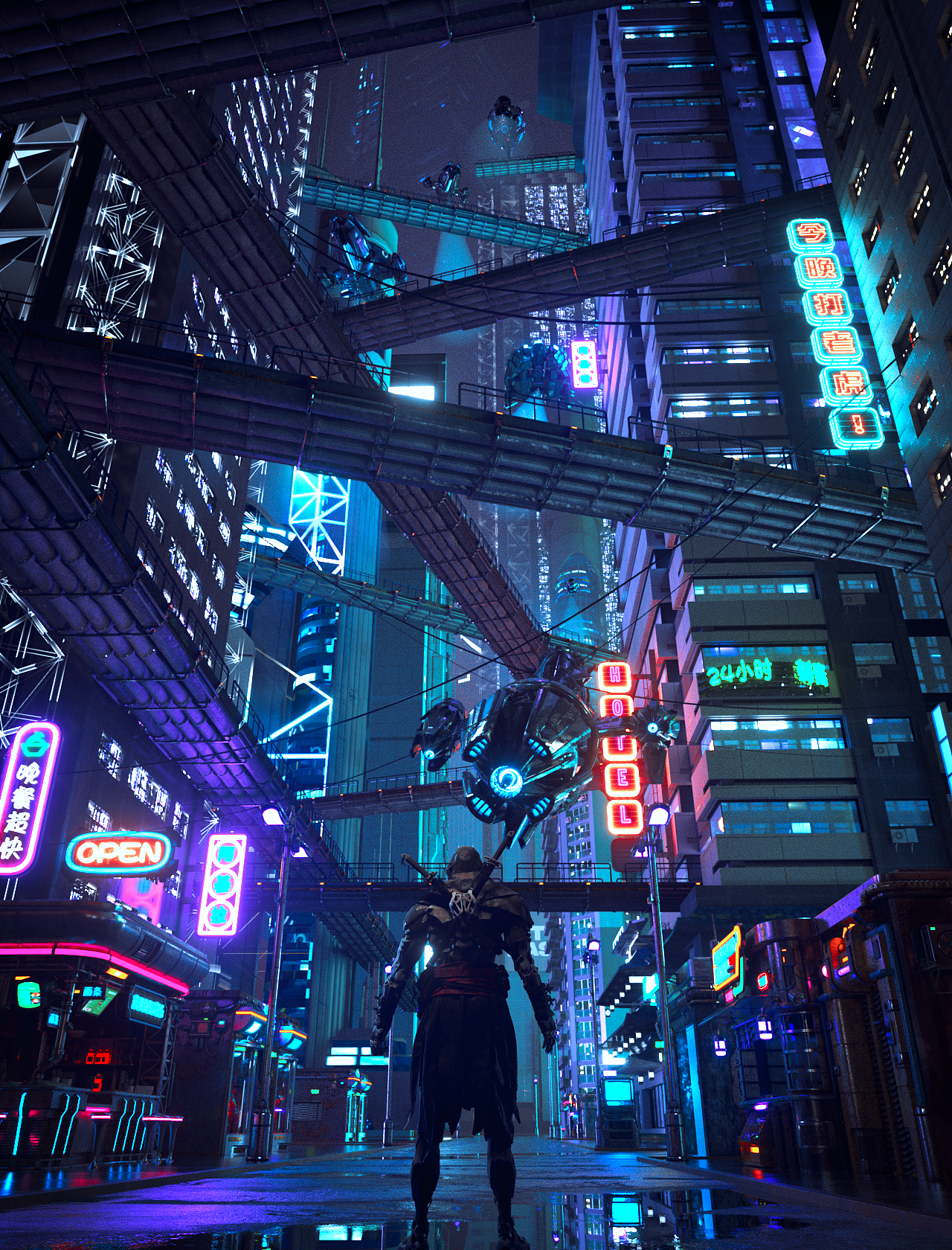 赛博街道场景练习（图ZMjU2NTY4MzU2） - 场景 - 站酷设计师Lr长河原创素材 - 站酷ZCOOL