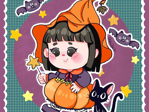 万圣节 |南瓜女孩（个人主页-ZNjI0ODcxNDg=） - 儿童插画 - 站酷设计师Mia米芽呆呆酱原创素材 - 站酷ZCOOL