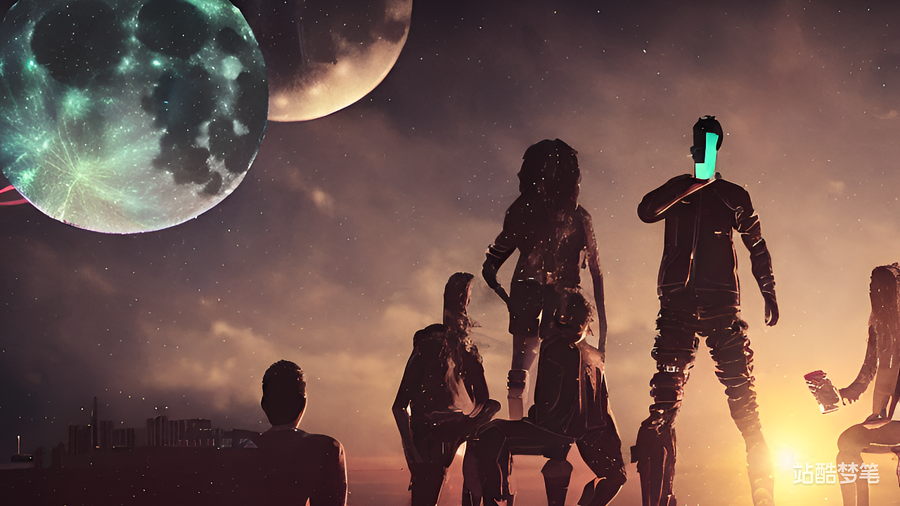 #站酷梦笔#举杯邀明月 对影成三人，赛博朋克（图ZMzMzMjc1NzA0） - AI作品 - 站酷设计师98小明学长原创素材 - 站酷ZCOOL