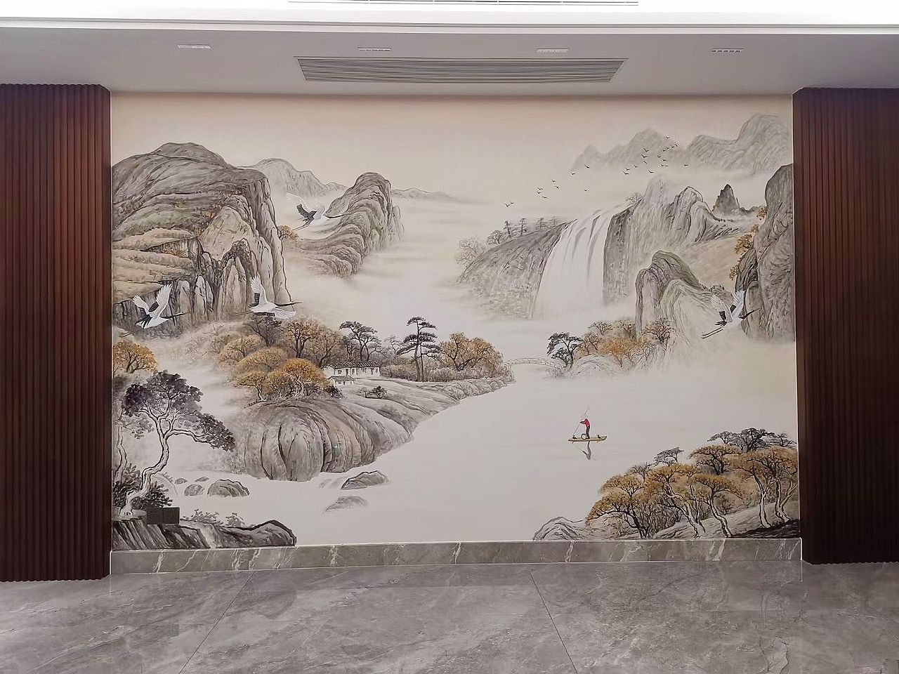 墙体彩绘 客厅背景墙山水壁画 墙体壁画 手绘墙 新中式（图ZMzQ3Mzc1Mjg4） - 绘画 - 站酷设计师壁画师国贺原创素材 - 站酷ZCOOL
