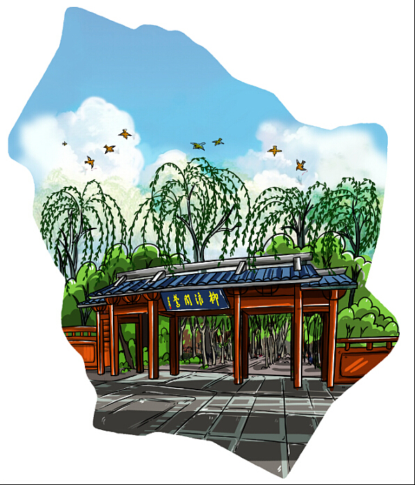 杭州西湖十景旅游手绘卡通绘画策划风景区园林插画地图_薛方-站酷