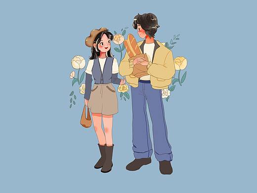 情侣复古插画