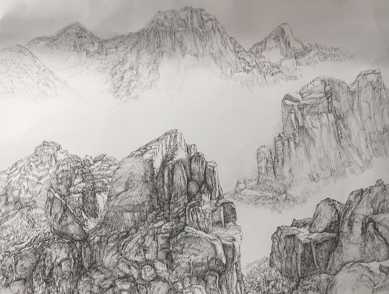 钢笔画崂山|纯艺术|绘画|东洲天智_原创作品-站酷zcool