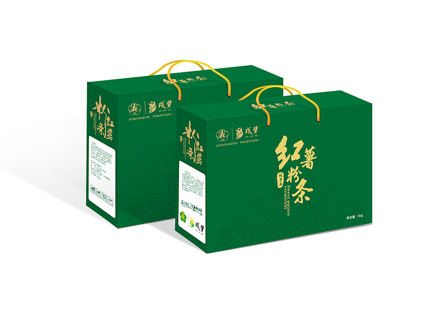 一款绿色纯手工红薯粉条的包装设计稿
